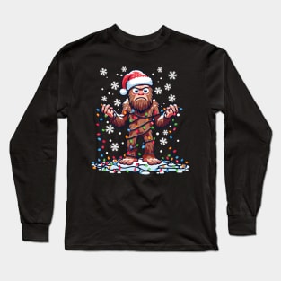 Funny Bigfoot Santa Christmas Lights Mishap Long Sleeve T-Shirt